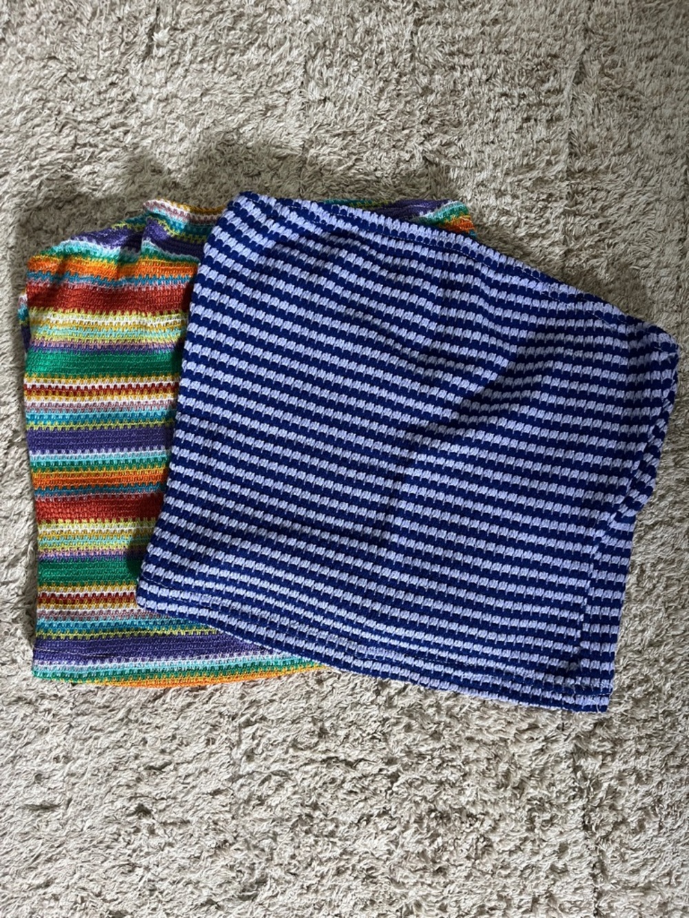 SHEIN Blue & Multicolor Striped Crochet Skirts Set